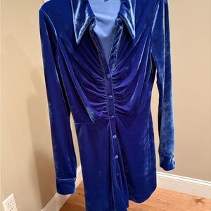 Urban Outfitters Blue Velvet Nellie Blue Velvet Mini Dress Large
